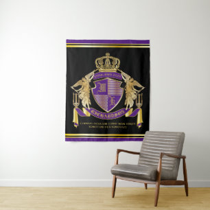 Make Your Coat of Arms Gold Angel Purple Emblem Tapestry