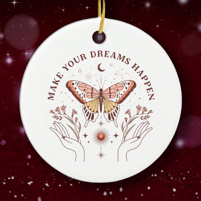 Make Your Dreams Happen Boho Butterfly Christmas Ceramic Tree Decoration (Creator Uploaded)