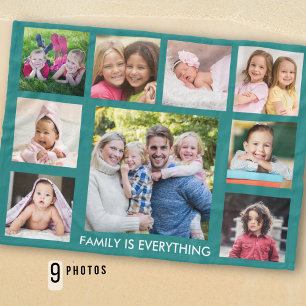 Make Your Own 9 Photo Collage Family Quote Green Fleece Blanket