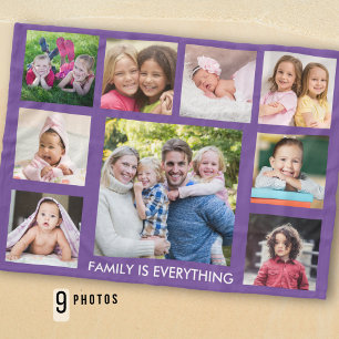 Make Your Own 9 Photo Collage Family Quote Purple Fleece Blanket