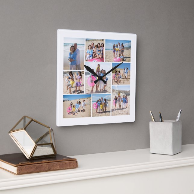 Make Your Own 9 Photo Collage Personalised Square Wall Clock (Office)