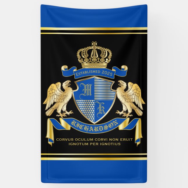 Make Your Own Coat of Arms Blue Gold Eagle Emblem Banner (Vertical)