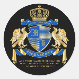 Make Your Own Coat of Arms Blue Gold Eagle Emblem Classic Round Sticker