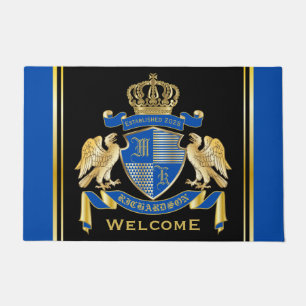 Make Your Own Coat of Arms Blue Gold Eagle Emblem Doormat