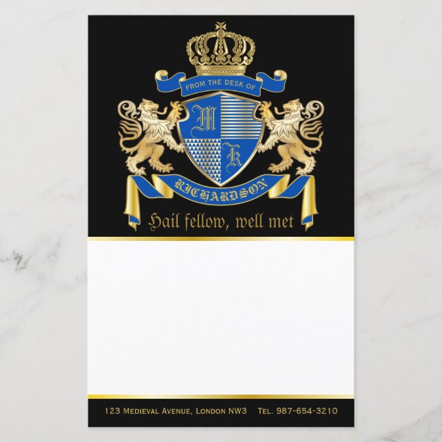 Make Your Own Coat of Arms Blue Gold Lion Emblem (Front)