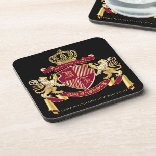 Make Your Own Coat of Arms Blue Gold Lion Emblem Coaster