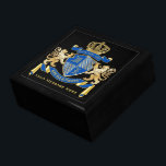 Make Your Own Coat of Arms Blue Gold Lion Emblem Gift Box<br><div class="desc">Create your very own aristocratic Coat of Arms, Emblem, Insignia or Family Crest with this beautiful, classic escutcheon or shield design. Cobalt Blue patterns decorate a shield topped with golden crown and flanked by medieval heraldic lion or griffin. A matching top banner holds your custom wedding date / birth date...</div>