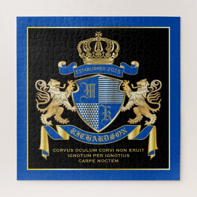 Make Your Own Coat of Arms Blue Gold Lion Emblem Jigsaw Puzzle (Vertical)