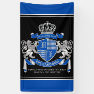 Make Your Own Coat of Arms Blue Silver Lion Emblem Banner