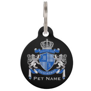 Make Your Own Coat of Arms Blue Silver Lion Emblem Pet Tag
