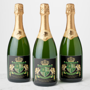Make Your Own Coat of Arms Green Gold Eagle Emblem Sparkling Wine Label