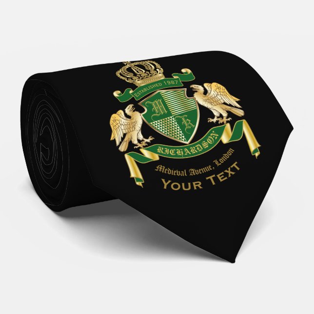 Make Your Own Coat of Arms Green Gold Eagle Emblem Tie (Rolled)