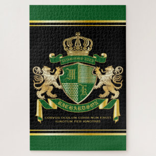 Make Your Own Coat of Arms Green Gold Lion Emblem Jigsaw Puzzle