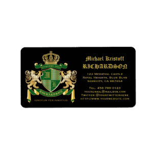 Make Your Own Coat of Arms Green Gold Lion Emblem Label