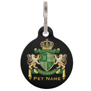 Make Your Own Coat of Arms Green Gold Lion Emblem Pet Tag