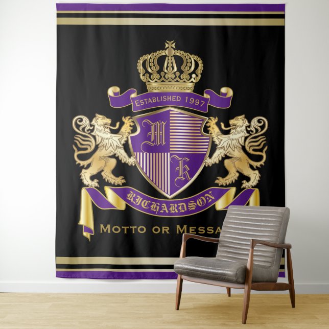 Make Your Own Coat of Arms Monogram Crown Emblem Tapestry (In Situ)
