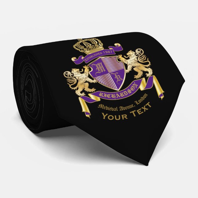 Make Your Own Coat of Arms Monogram Crown Emblem Tie (Rolled)