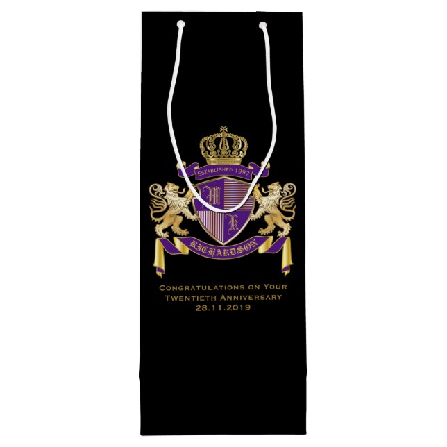 Make Your Own Coat of Arms Monogram Crown Emblem Wine Gift Bag (Back)