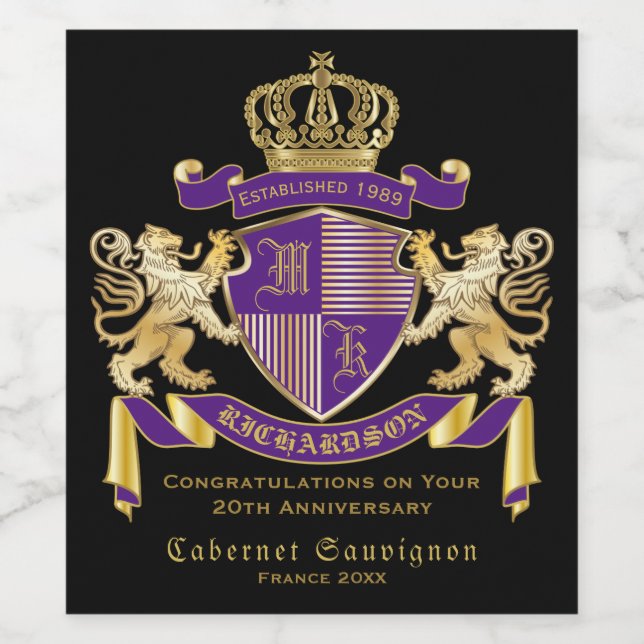 Make Your Own Coat of Arms Monogram Crown Emblem Wine Label (Single Label)