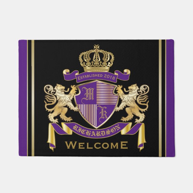 Make Your Own Coat of Arms Monogram Lion Emblem Doormat (Front)