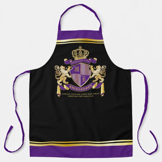 Make Your Own Coat of Arms Purple Gold Lion Emblem Apron (Front)
