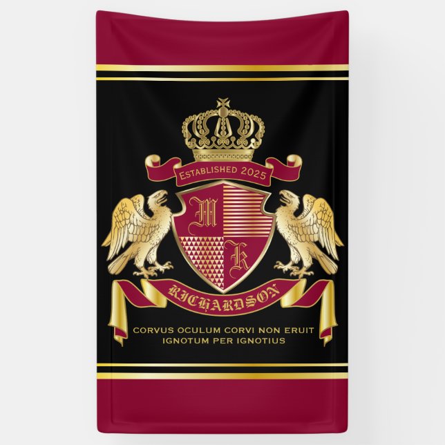 Make Your Own Coat of Arms Red Gold Eagle Emblem Banner (Vertical)