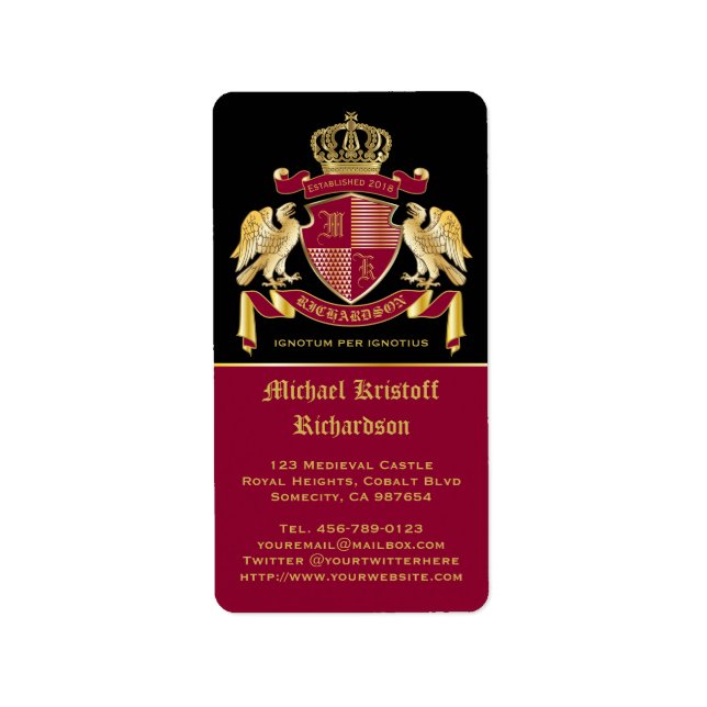 Make Your Own Coat of Arms Red Gold Eagle Emblem Label (Front)