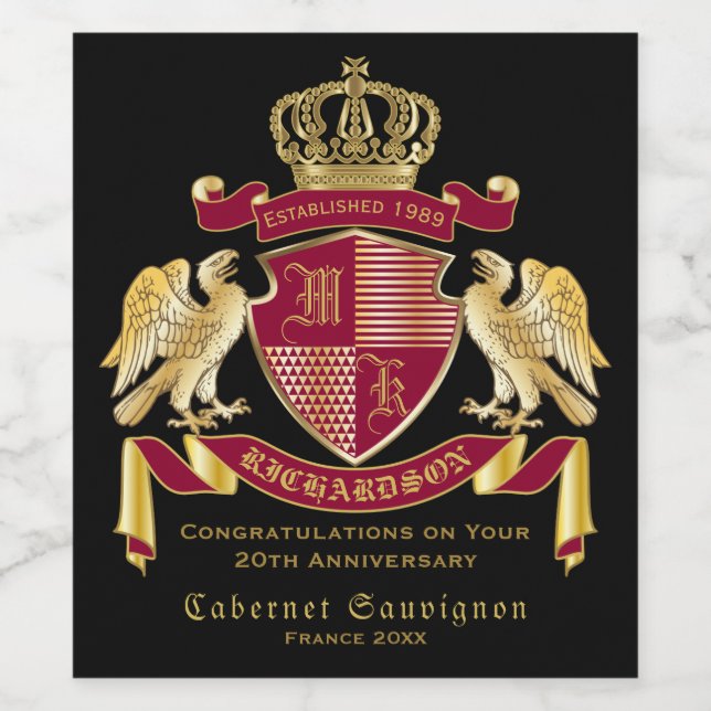 Make Your Own Coat of Arms Red Gold Eagle Emblem Wine Label (Single Label)