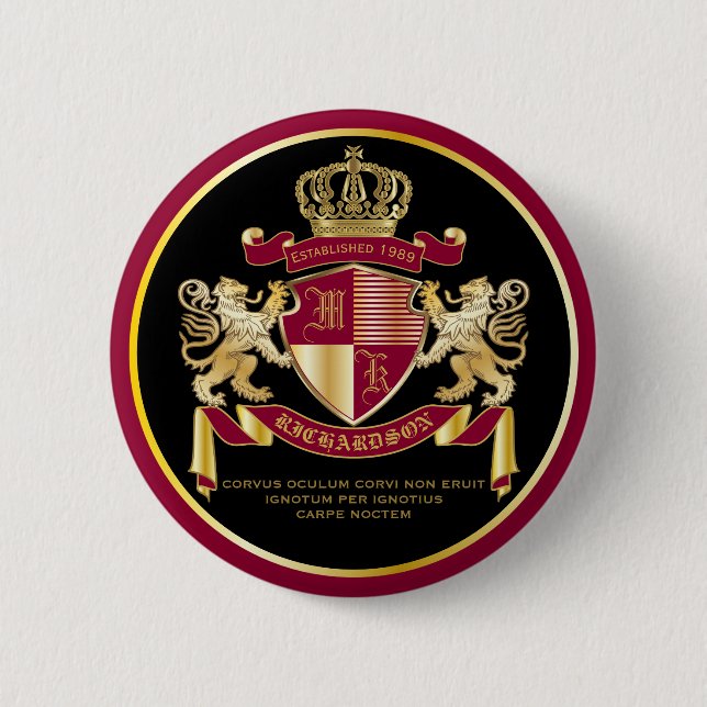 Make Your Own Coat of Arms Red Gold Lion Emblem 6 Cm Round Badge (Front)