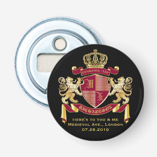 Make Your Own Coat of Arms Red Gold Lion Emblem Bottle Opener