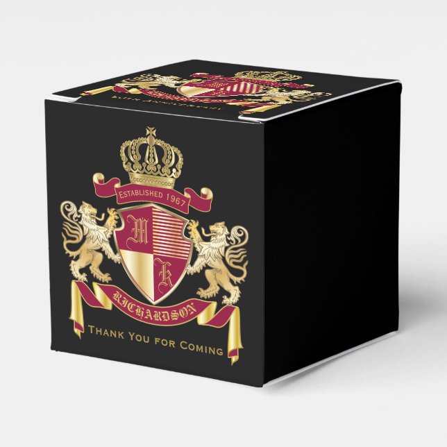 Make Your Own Coat of Arms Red Gold Lion Emblem Favour Box (Front Side)