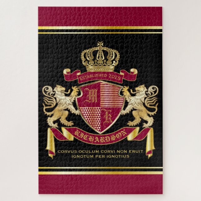 Make Your Own Coat of Arms Red Gold Lion Emblem Jigsaw Puzzle (Vertical)