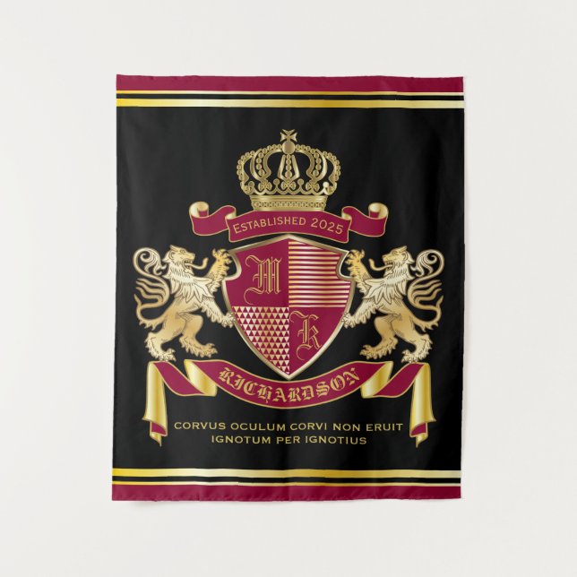 Make Your Own Coat of Arms Red Gold Lion Emblem Tapestry (Front)