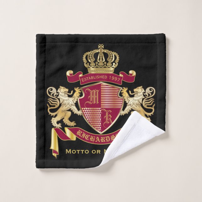 Make Your Own Coat of Arms Red Gold Lion Emblem Wash Cloth (Wash Cloth)