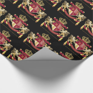 Make Your Own Coat of Arms Red Gold Lion Emblem Wrapping Paper