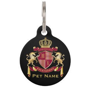 Make Your Own Coat of Arms Red Gold Unicorn Emblem Pet Tag