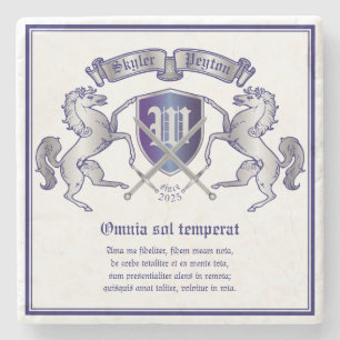 Make Your Own Coat of Arms Silver Horse Shield Stone Coaster