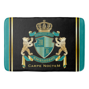 Make Your Own Coat of Arms Teal Gold Bear Emblem Bath Mat