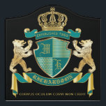 Make Your Own Coat of Arms Teal Gold Bear Emblem Door Sign<br><div class="desc">Create your very own aristocratic Coat of Arms, Emblem, Insignia or Family Crest with this beautiful, classic escutcheon or shield design. Deep teal patterns decorate a shield topped with a golden crown and flanked by mediaeval heraldic bears. A matching top banner holds your custom wedding date / birth date /...</div>