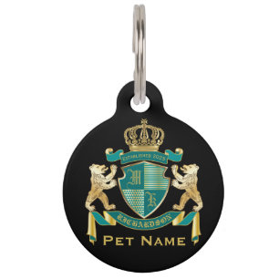 Make Your Own Coat of Arms Teal Gold Bear Emblem Pet Tag
