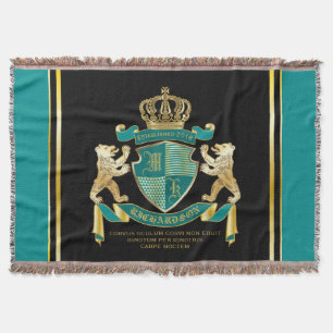 Make Your Own Coat of Arms Teal Gold Bear Emblem Throw Blanket