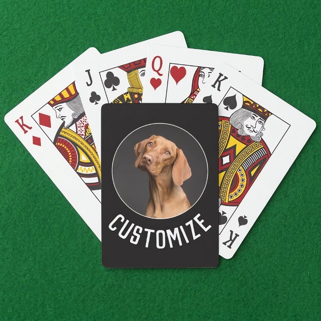 Make Your Own Custom Photo / Picture and Text Playing Cards (Custom text and photo playing cards on a green poker table. Great card player gift.)