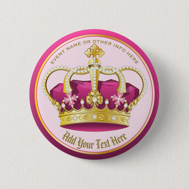 Make Your Own Elegant Gold Pink Crown Pearls Girly 6 Cm Round Badge (Front)