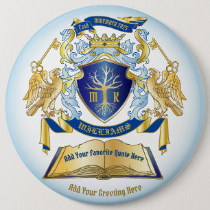 Make Your Own Emblem Tree Book Key Crown Gold Blue 6 Cm Round Badge