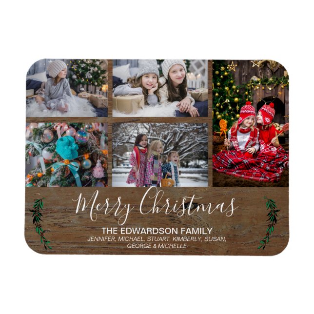 Make your own family collage rustic wood Christmas Magnet (Horizontal)