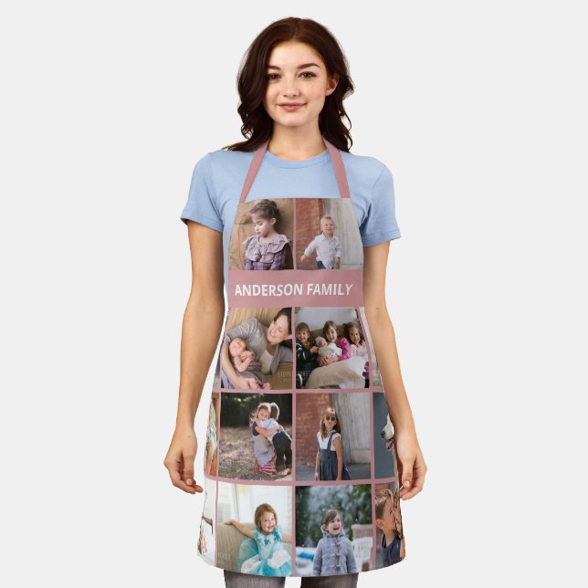 Make your own family photo collage name dusty rose apron (Worn)