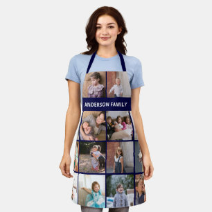 Make your own family photo collage, name navy blue apron