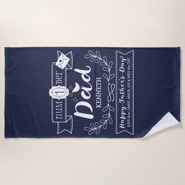 Make Your Own Father’s Day No. 1 Dad Cute Monogram Beach Towel (Front)