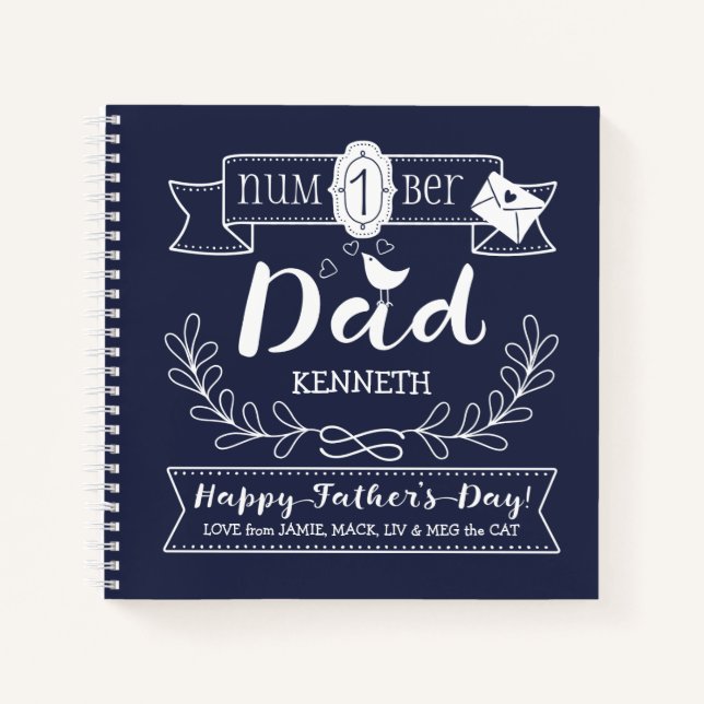 Make Your Own Father’s Day No. 1 Dad Cute Monogram Notebook (Front)
