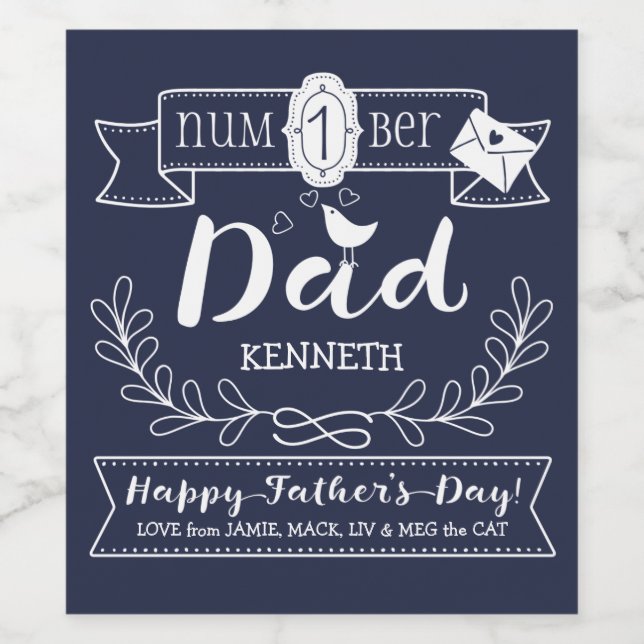 Make Your Own Father’s Day No. 1 Dad Cute Monogram Wine Label (Single Label)